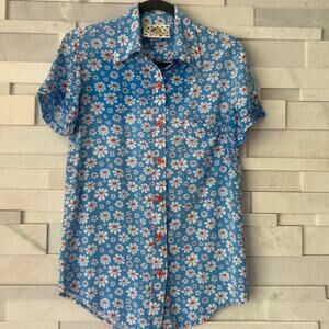 BIG BUD PRESS Pantry Button Front Short Sleeve Slouchy Top Blue Lazy Daisy XXS